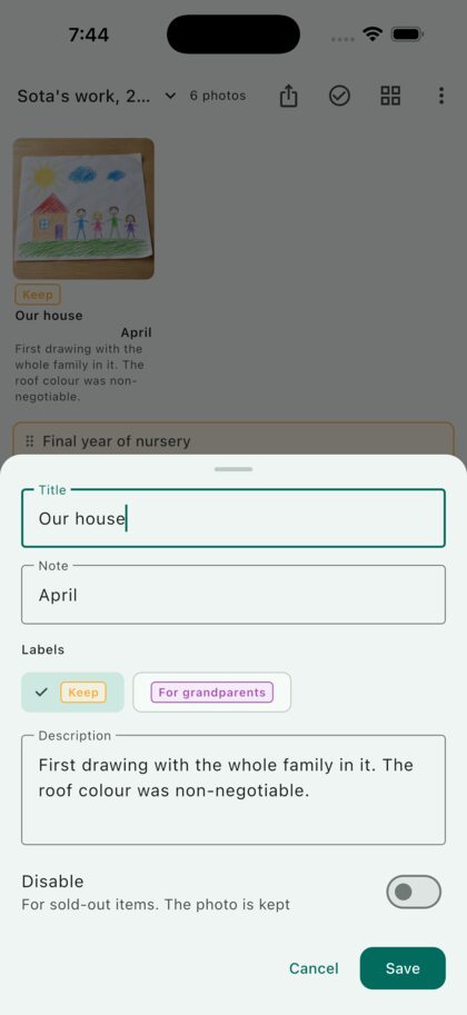 Entering a title, a month, and a line about the day