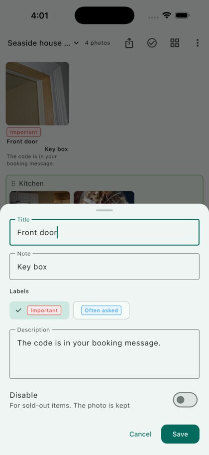 Entering the name of a spot and a short answer